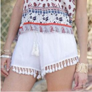 [Gypsan] Boho Gauze Tassel Shorts White